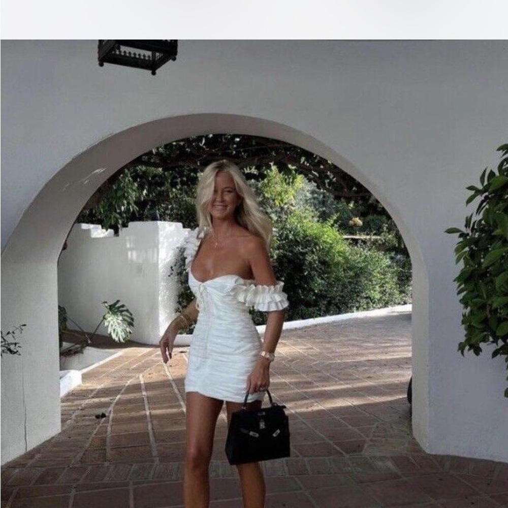 Zara oyster white linen blend dress size medium new with tags